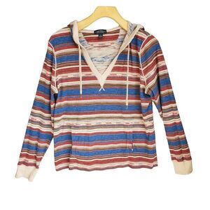 LRL Ralph Lauren Women's Lightweight Long Sleeve Hoodie Aztec V-neck Large L